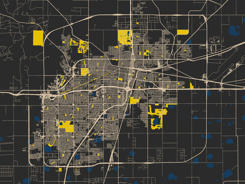 Poster-style map of Amarillo, Texas using charcoal base with cream streets
