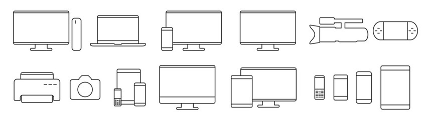 communication device outline web icons set