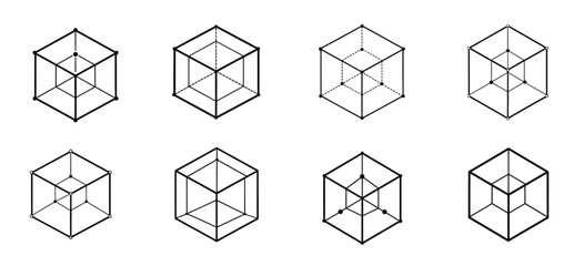 cube variations geometric shapes with line and dot