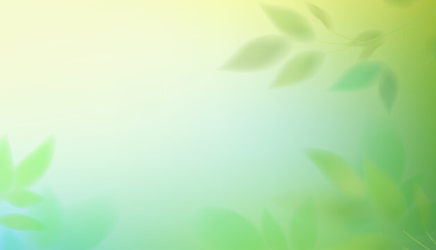 A soft green gradient spring background with turquoise pastel tones. Abstract leaf blur effect, smooth mesh texture, fresh nature backdrop, glow of summer sunlight, botanical vector illustration