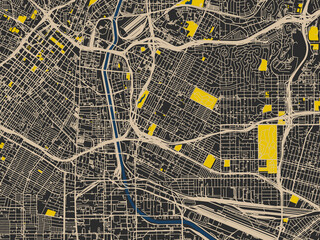 Obraz premium Flat city map of Boyle Heights, California in charcoal and cream map