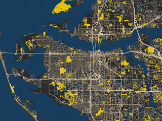 Flat city map of Bradenton, Florida in charcoal base with cream streets
