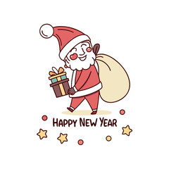 santa claus with gifts and happy new year