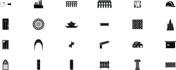 Collection of gothic architecture silhouettes featuring arches and tower details