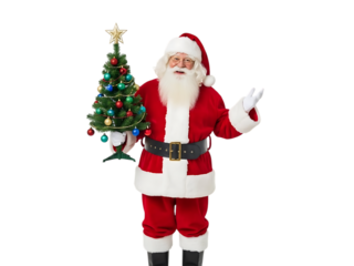 Santa Claus with Christmas tree gift transparent background 