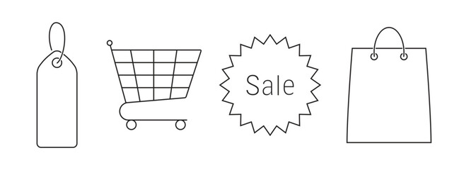 four shopping outline web icons set