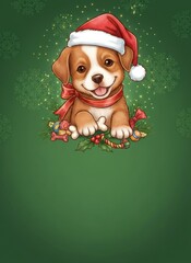 puppy Christmas greeting invitation card, holidays, cute santa, illustration message card