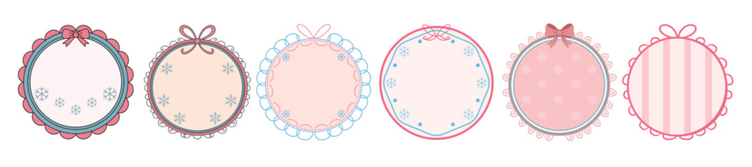  hand drawn coquette circle border frame clipart set