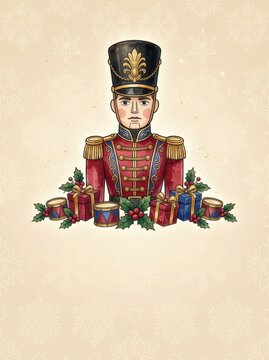 Nutcracker Christmas greeting invitation card, holidays, cute santa, illustration message card