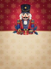 Nutcracker Christmas greeting invitation card, holidays, cute santa, illustration message card