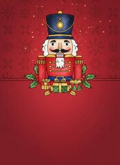 Nutcracker Christmas greeting invitation card, holidays, cute santa, illustration message card