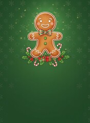 Gingerbread Christmas greeting invitation card, holidays, cute santa, illustration message card