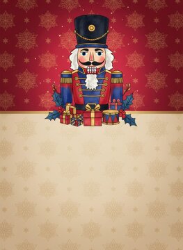 Nutcracker Christmas greeting invitation card, holidays, cute santa, illustration message card