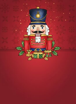 Nutcracker Christmas greeting invitation card, holidays, cute santa, illustration message card