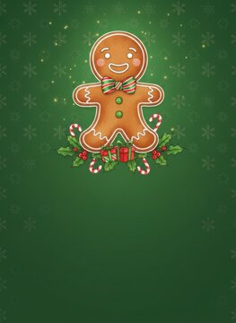 Gingerbread Christmas greeting invitation card, holidays, cute santa, illustration message card