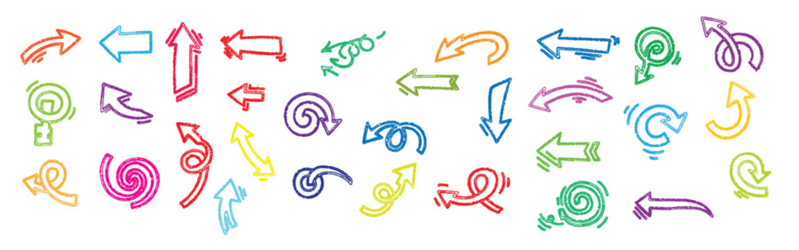 colorful hand drawn arrow set doodle style scribble arrows