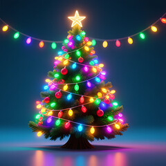Festive Christmas tree illuminated with colorful twinkling lights, cheerful and uplifting energy, vibrant holiday spirit