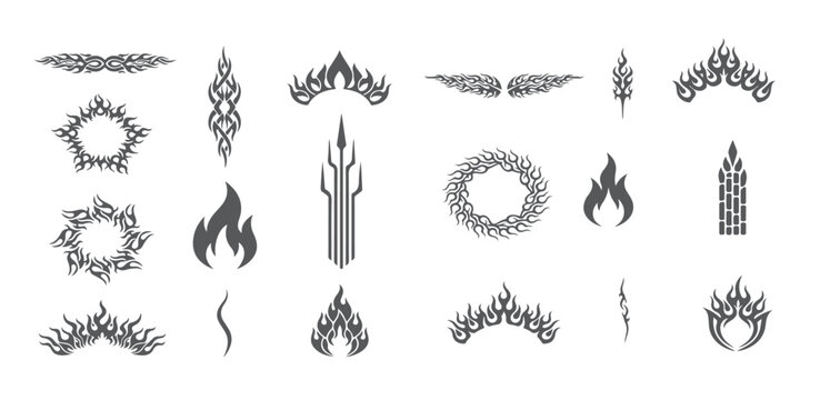 Monochromatic Fire Graphic Kit, Racing Stripes and Abstract Flame Shapes.