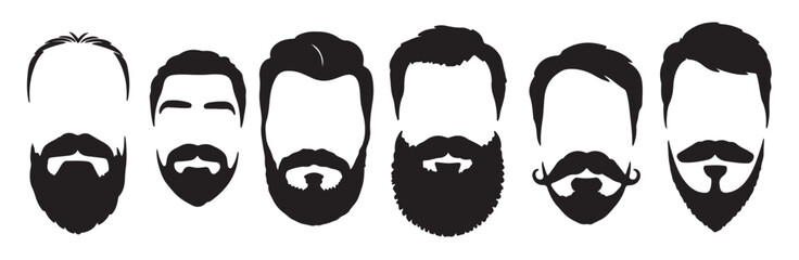 collection of black silhouette men hairstyles mustaches