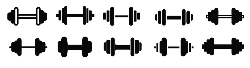  Dumbbell and Barbell Silhouette Icons - Fitness Gym Weightlifting Vector Set
