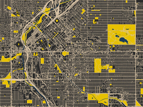 Denver Center, Colorado &ndash; minimalist flat city map