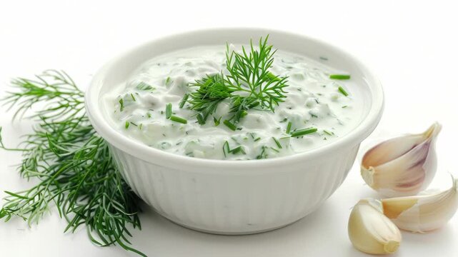 Video Freshly prepared garlic dip served with a clean white bowl, ideal for snacks and gatherings