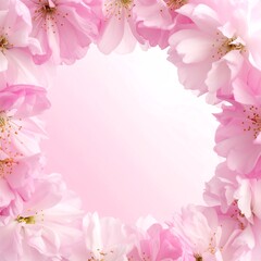 A frame of delicate pink cherry blossoms surrounding a soft gradient background, perfect for spring or romantic themes.