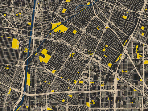 Graphic city map artwork of Downey, California