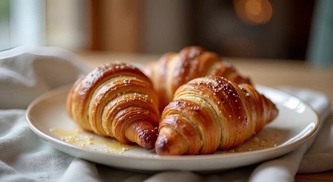  Croissant (France) served authentically on a plate
