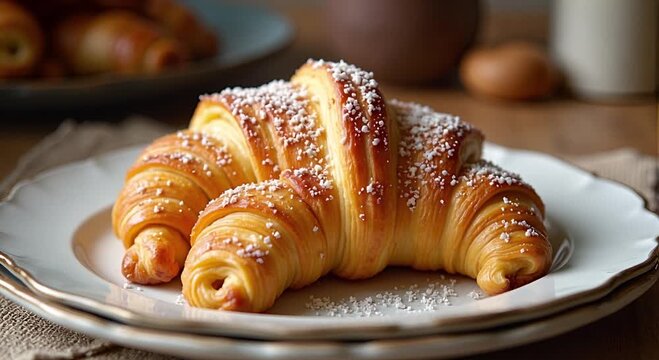  Croissant (France) served authentically on a plate
