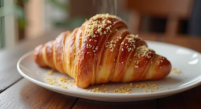  Croissant (France) served authentically on a plate
