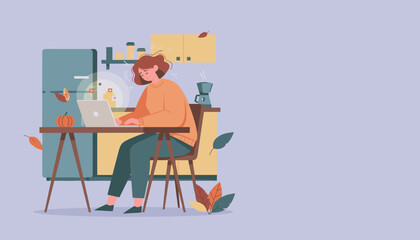 Remote work stress woman overwhelmed by online notifications at her autumn home office desk