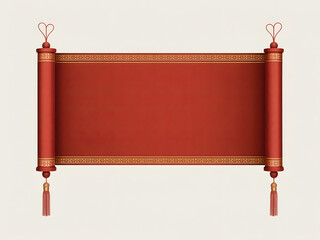 Red scroll with gold trim and tassels traditional oriental