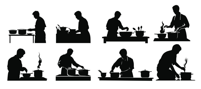cooking man silhouette vector bundle cooking men