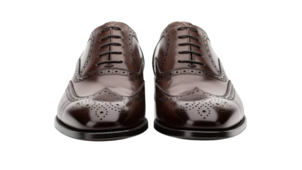 Pair of glossy brown leather wingtip brogue shoes footwear