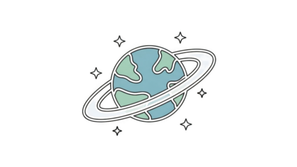 Planet with rings and stars on black background space