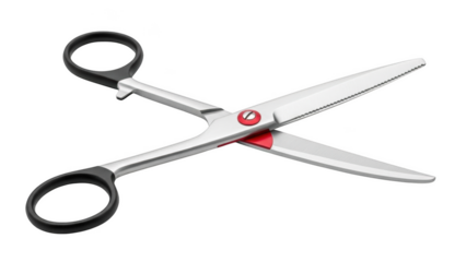 Silver and black handled scissors with red accent on black