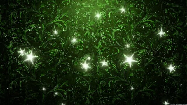 Emerald Vines A rich dark green background with glowing vine and flourish patterns