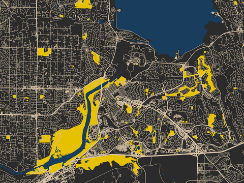 Flat city map of Folsom, California in charcoal base with cream streets