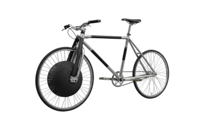 Silver electric bicycle with black accents on black background