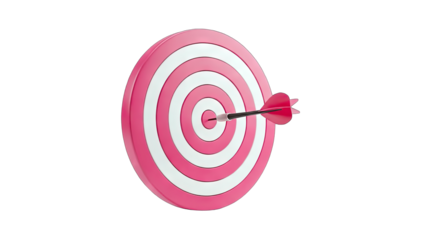 Dart hitting the bullseye on a pink target, success concept.