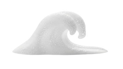 Artistic depiction of a wave, sculpted from a translucent, possibly glass, material.