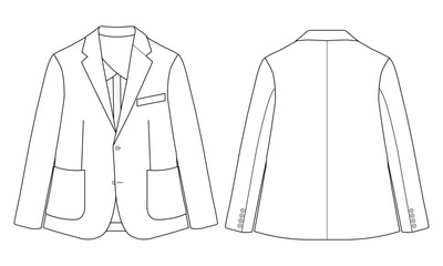 Men&rsquo;s Single-Breasted Blazer Vector  Fashion Technical Sketch