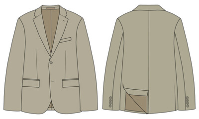 Men&rsquo;s Single-Breasted Blazer Vector  Fashion Technical Sketch