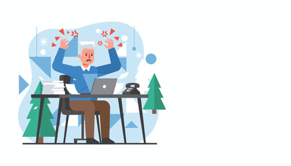 Frustrated senior employee stressed by excessive workload and tight deadlines in the office