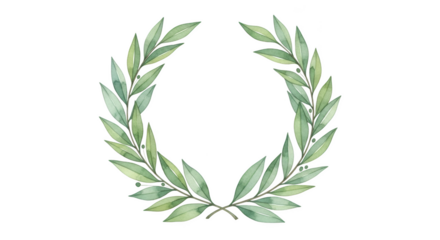 Watercolor green olive branch wreath on black background