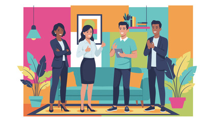 Diverse professional team collaborates successfully in a bright modern workplace