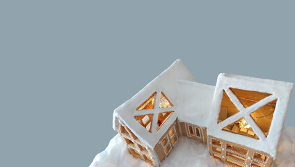 Gingerbread house wallpaper, miniature, tiny homes, isolated. Christmas card, home comfort concept,...