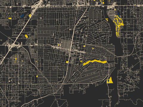 Flat city map of Hesperia, California in charcoal, ivory and ink-blue tones