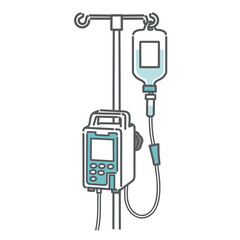 輸液ポンプと輸液バッグを装着した点滴スタンドのイラスト